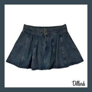 Dark Blue Denim Pleated Mini Skirt